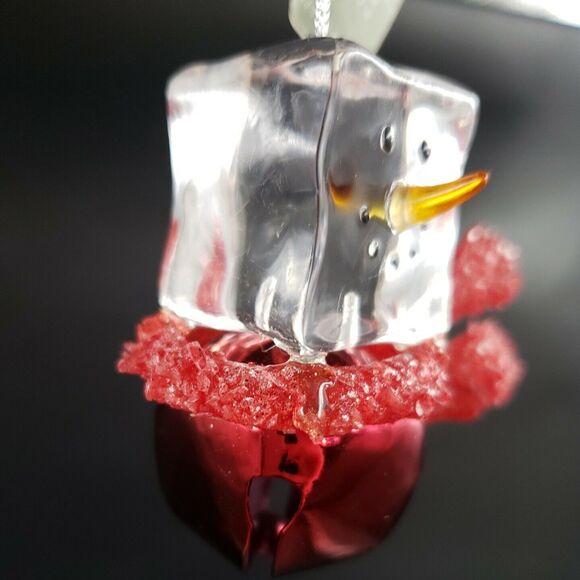 Jingle Bell Snowman Christmas Ornament Clear Acrylic Ice Cube Cannon Falls Vtg - Picture 6 of 14